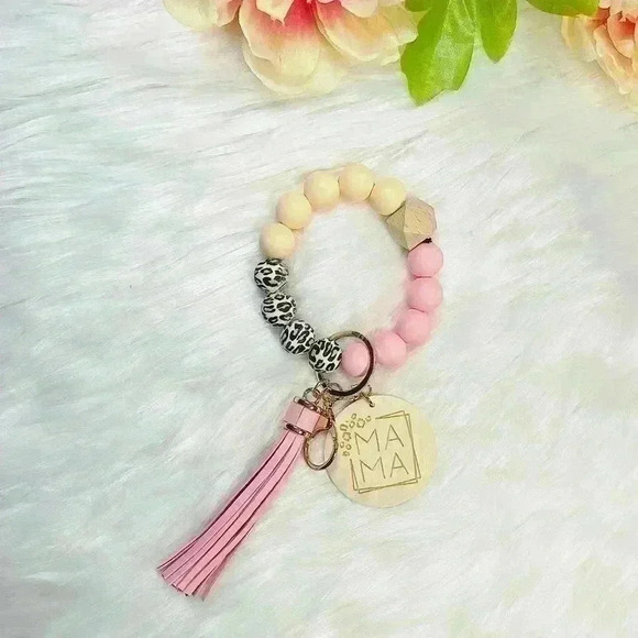 Pink themed Mama Beaded Bracelet w/ Keychain & Tassel - Picture 2 of 5